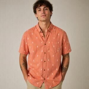 Vans Pineapple Skulls Button Up Shirt Medium Orange Tropical Short Sleeve Casual